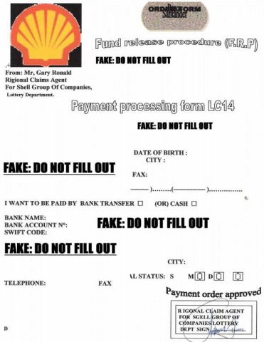 Fake Shell Lottery Form